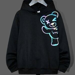 Reflective multicolor rainbow bear hoodie sweatshirt top NWT